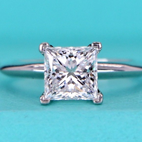 19597 Tiffany & Co. Platinum 1.51 Princess Diamond F VS1 Engagement Ring 4.25 - Picture 1 of 10
